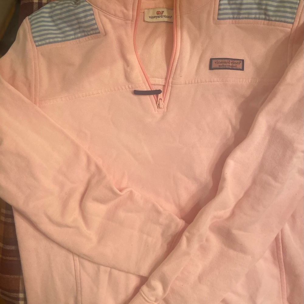 Vineyard Vines Light Pink Pullover with Blue Stripes